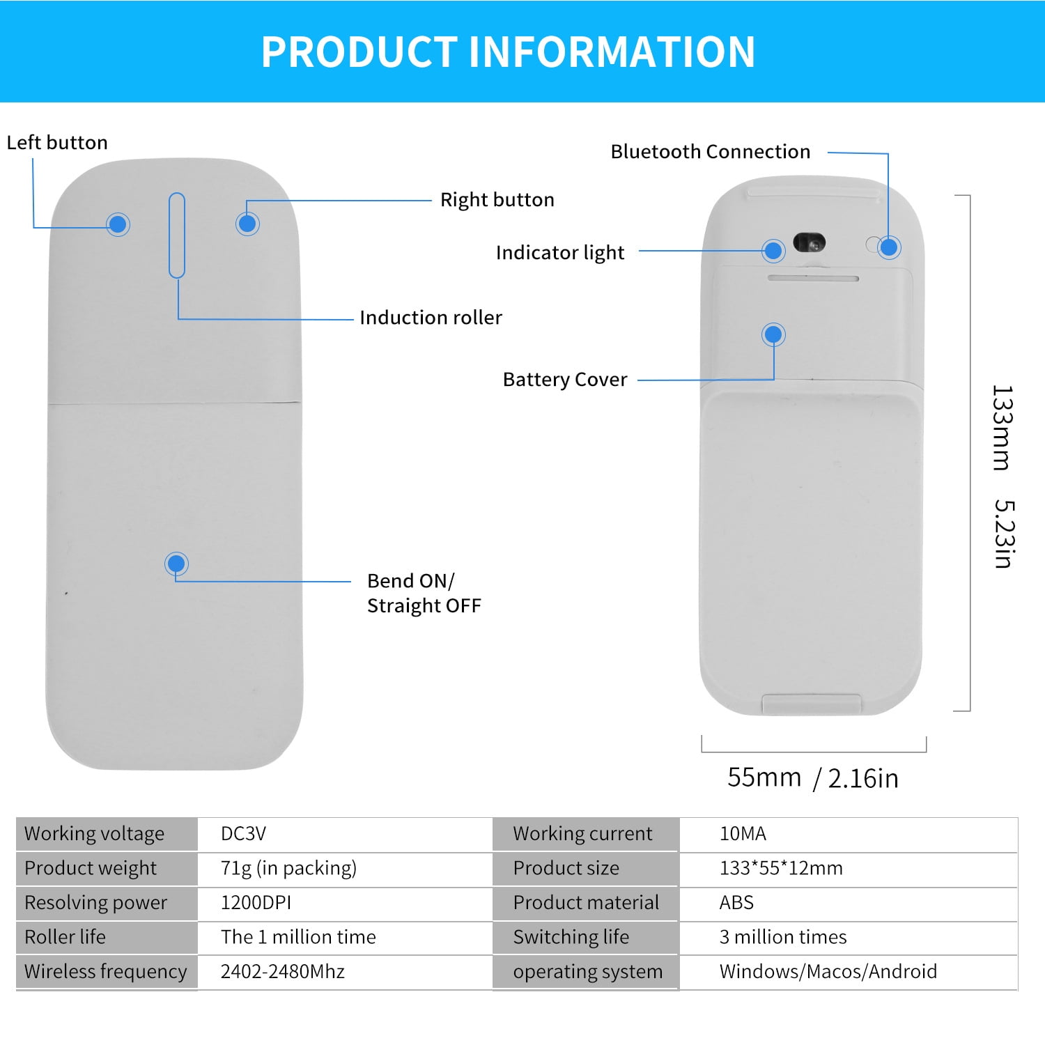 Wireless Bluetooth Mouse for Surface Laptop, Arctouchmouse Foldable Rechargeable Mouse with USB Receiver & Touch Scroll, Slim Travel Computer Accessory