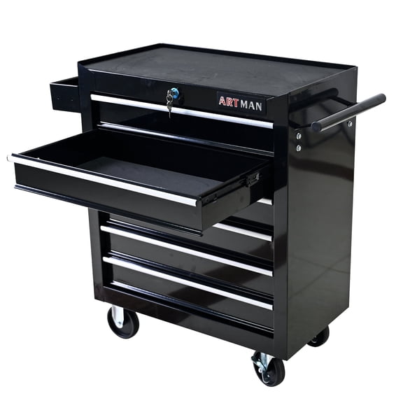 Rolling Tool Chest with 6 Drawers, Lockable Steel Tool Box on Wheels for Garage and Repair Shop Organization, 24.25L x 12.99W x 29.33H inches, Black
