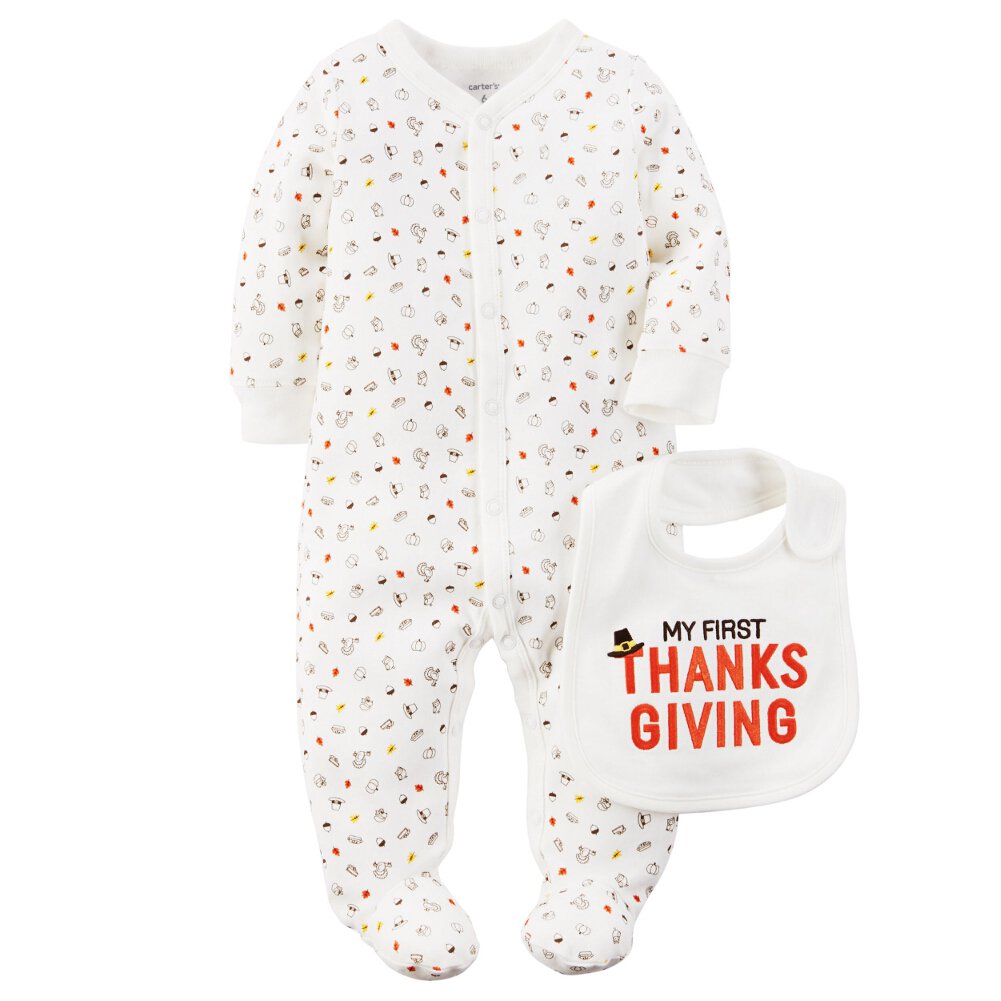 Carters Unisex Baby Clothing Outfit 2-Piece Thanksgiving Sleep u0026 Play u0026  Teething Bib Set White - Walmart.com