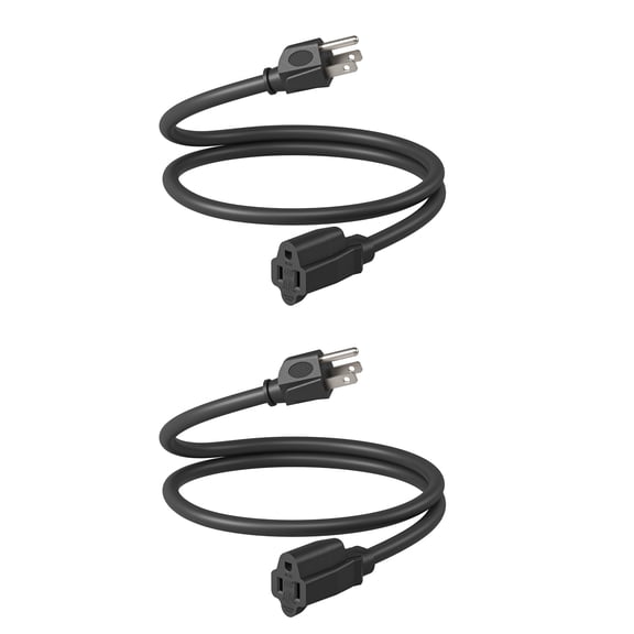 DEWENWILS 14/3 Extension Cords for Indoor Outdoor 3 FT 15A 1825W Black 2 Pack
