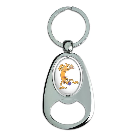 Catdog Ready to Fight Keychain Chrome Metal Spinning Oval Bottle Opener