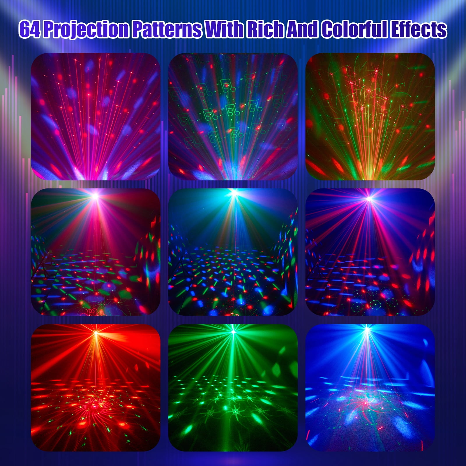 4-in-1 Disco Lights for Parties, DJ Lights with Disco Ball Light, RGB LED Party Lights with Sound Activated and Remote for Indoor Stage, Birthday and Christmas