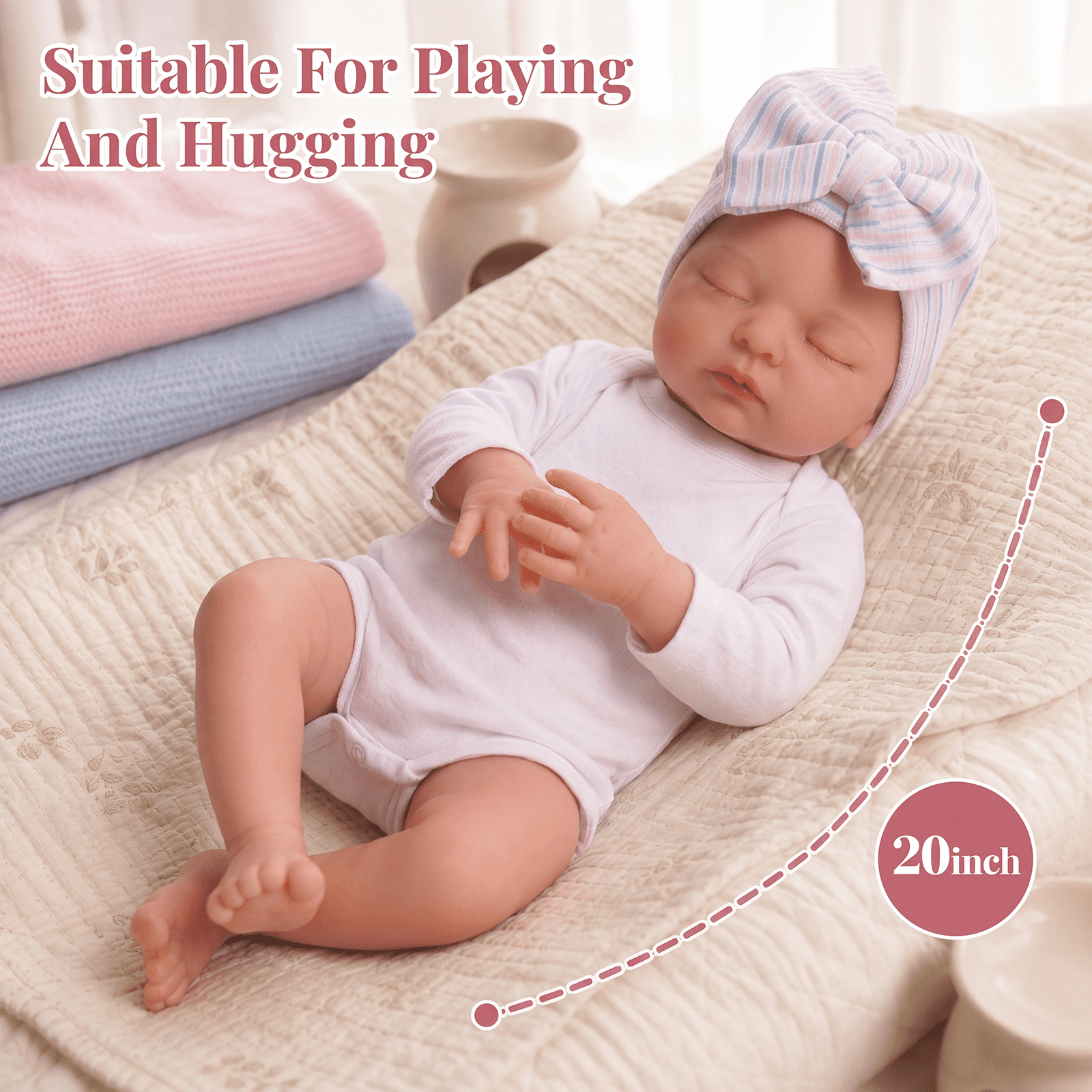 RSG Reborn Baby Dolls Larry - 20 Inch Soft Cloth Body -Adorable Sleeping Real Life Lifelike Baby Dolls with Toy Accessories Gift Set for Kids Age 3+