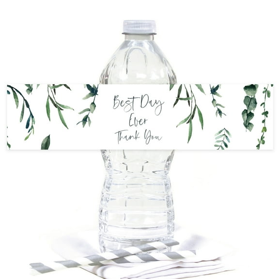 Koyal Wholesale Winter Snowy Woodland Forest Watercolor Wedding, Water Bottle Stickers, Best Day Ever Thank You, 20-Pack