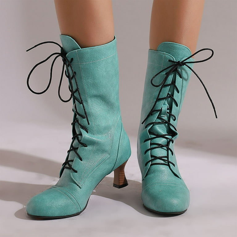 Women's Victorian Ankle Boots Side Zipper Block Chunky Mid Heel