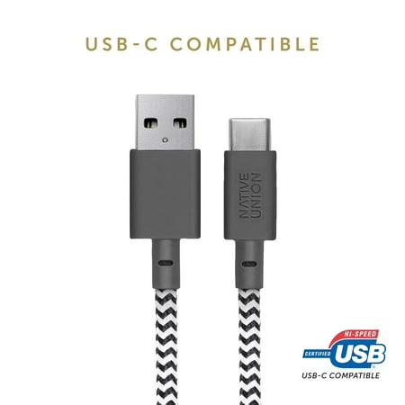 Native Union Belt Cable USB-C to USB-A - 4ft Ultra-Strong Cable with Leather Strap (Zebra)
