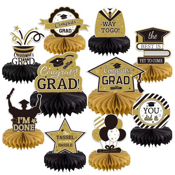 10 Piezas De Decoraciones De Graduación, Centros De Mesa De Clase 2025, Felicitaciones, Adornos De Mesa De Panal Para Regalos De Fiesta De Graduación, Decoraciones De Fiesta De Graduación 2025 (10 Pie