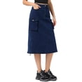 thumbnail image 4 of INSPIRE CHIC Midi Skirt for Women's Flap Pocket Back Slit Drawstring Cargo Skirt M Dark Blue, 4 of 5