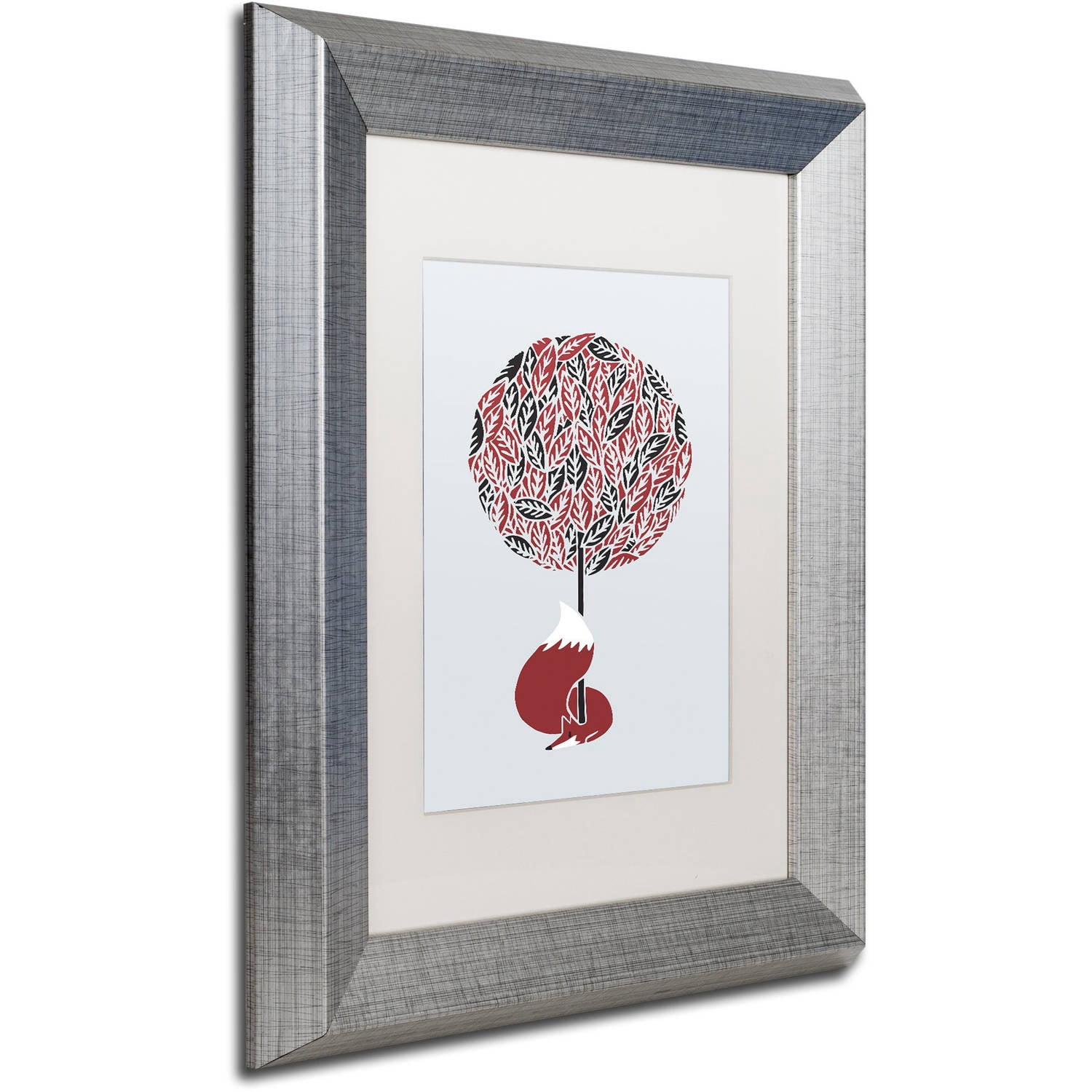 Trademark Fine Art 'Cherry Tree Fox' Canvas Art by Robert Farkas, White Matte, Silver Frame
