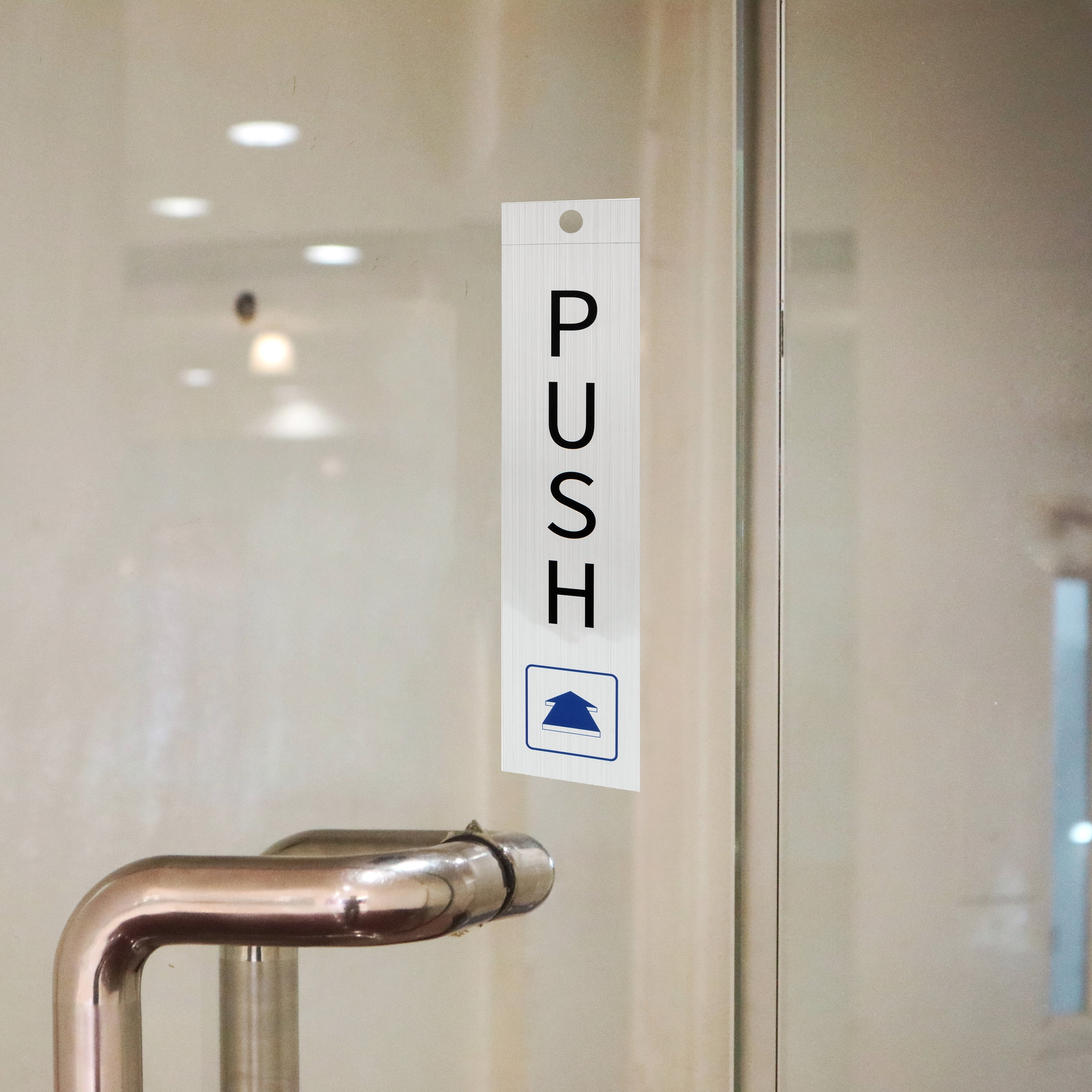 (6 pack) Pen+Gear PUSH Door Sign, 2x8" - Silver, Clear Text & Symbol, Made from Tear-Resistant Mylar