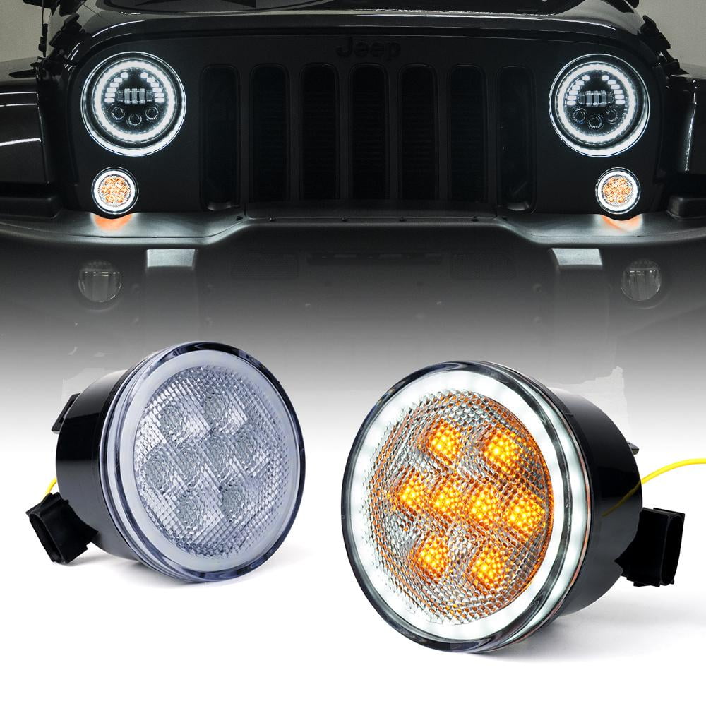 Xprite LED Amber Turn Signal Light with Halo DRL for 07-18 Jeep Wrangler JK  
