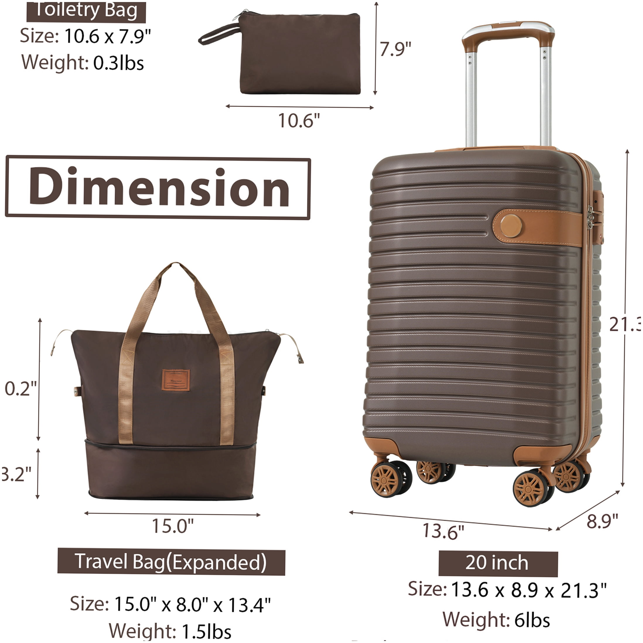 Airline Approved 20in Carry On Luggage Set, Lightweight ABS Suitcase with 360 Wheels & TSA Lock