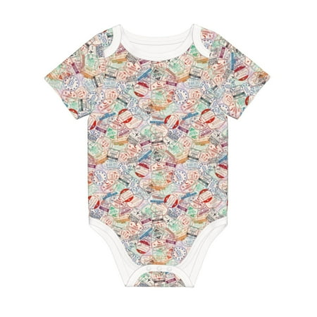 

Matuu Passport Stamp for Baby Short-Sleeve Bodysuit Soft Cotton Comfortable and Breathable Perfect for Newborns and Infants