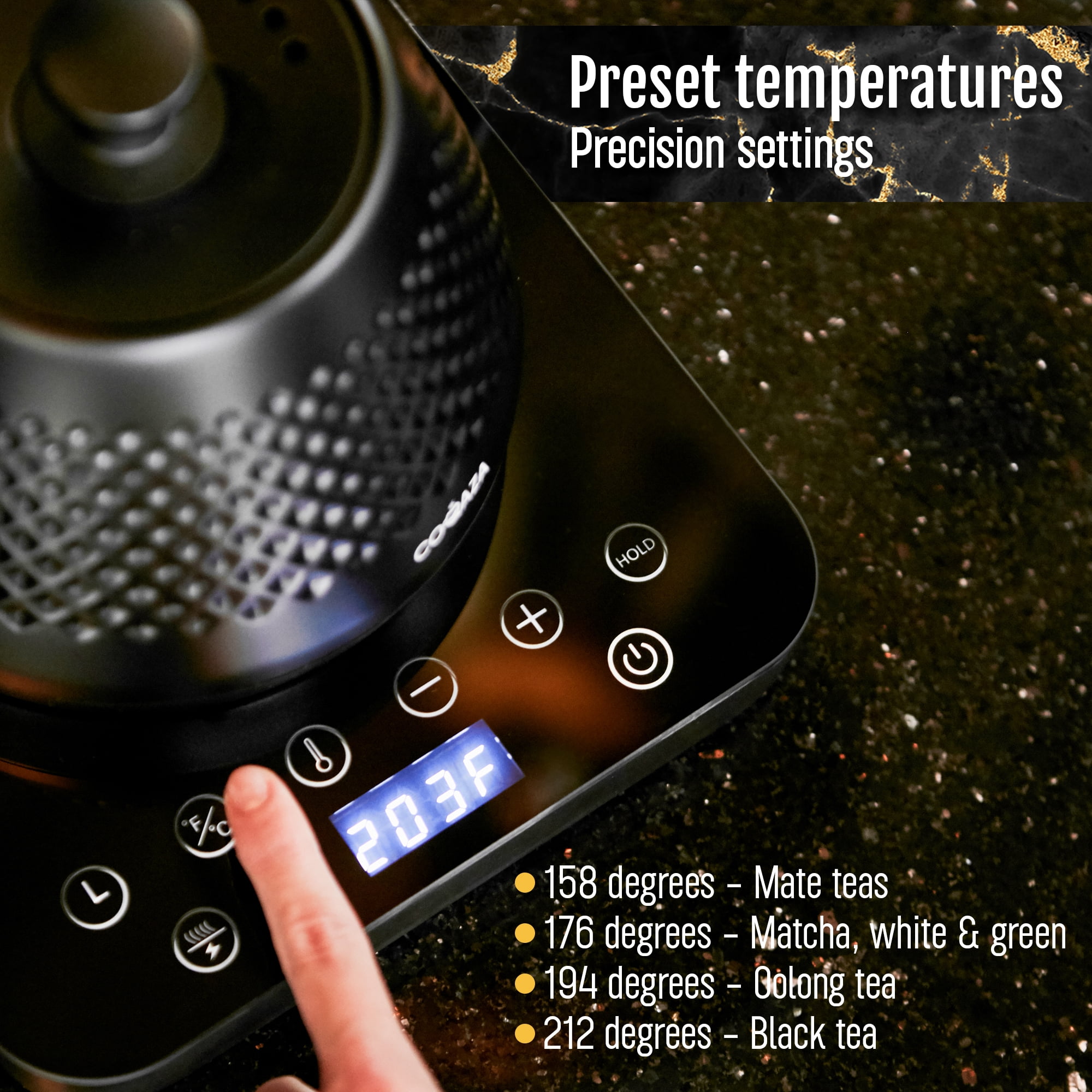 COQAZA Electric Gooseneck Kettle, Pour Over Coffee kettle and Tea Maker, 0.6L Electric Tea Kettle with Temperature Control Glass Touch Base