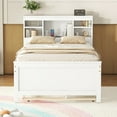 thumbnail image 2 of Euroco Wood Twin Size Platform Bed with Storage Headboard, Trundle Bed and 3 Drawers, USB Charging and Shleves for Kids Teens, White, 2 of 17