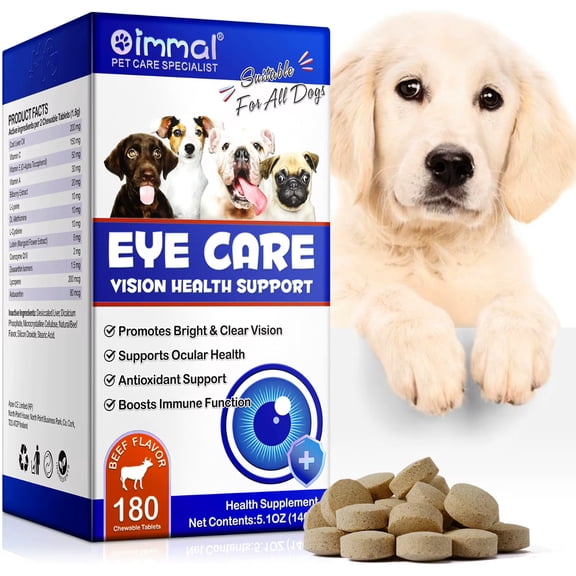Dog Eye Care Supplement – 180 Chewable Tablets – Vision & Immune Support for Dogs