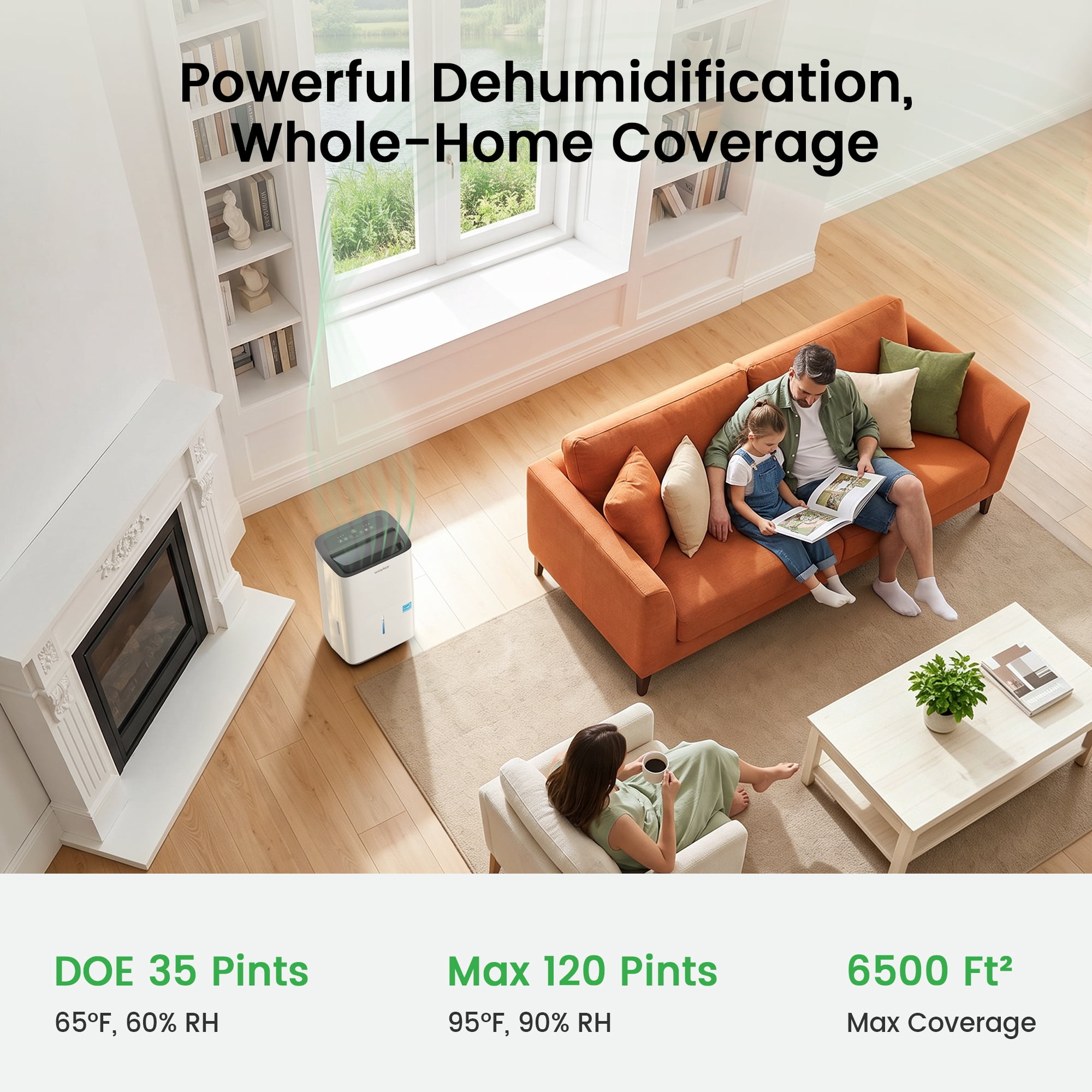 Waykar 120 Pint Dehumidifier for Basements & Home up to 6500 Sq Ft, No Daily Emptying with Continuous Drain, Auto Defrost, 35 Pint DOE Energy Star