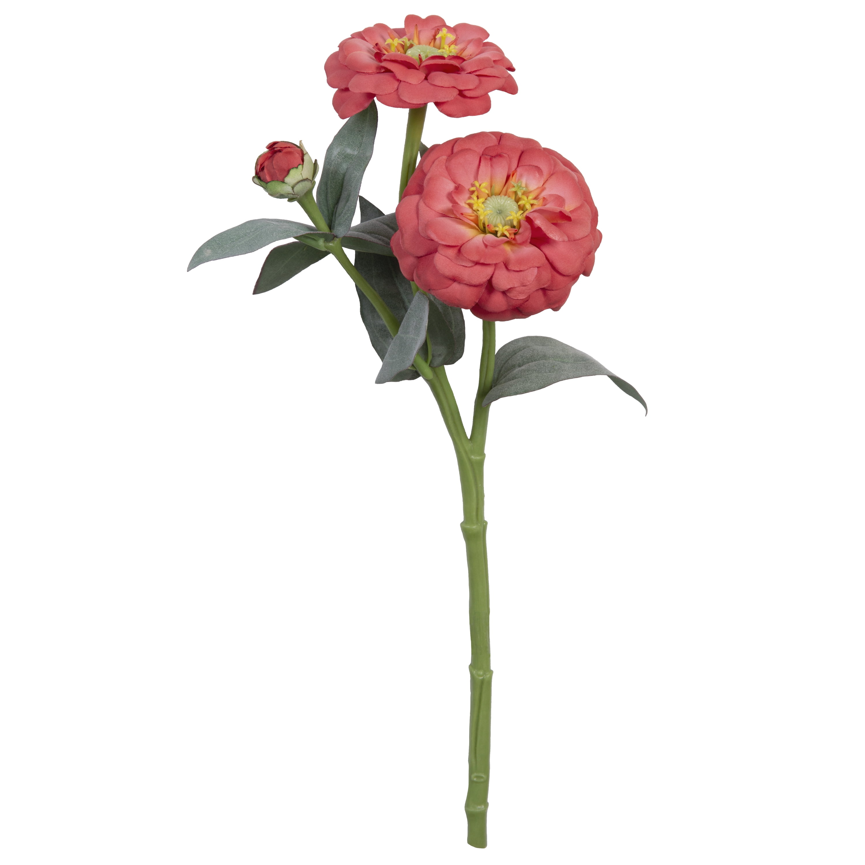 13" Artificial Silk Coral 3 Heads Zinnia Short Stem, by Mainstays