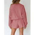 thumbnail image 4 of YOGAFOX Women's Fall Batwing Sleeve Top and Shorts 2 Piece Outfits Sweatsuit Pink S, 4 of 5