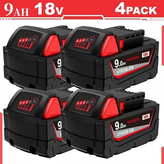 4Pack 9000mAh 18V Replacement Battery for Milw M-18 Battery Pack Compatible with Milw M-18 9.0Ah Lithium Battery 48-11-1890,48-11-1850, 48-11-1828, 48-11-1820,48-11-1815 Cordless Tools