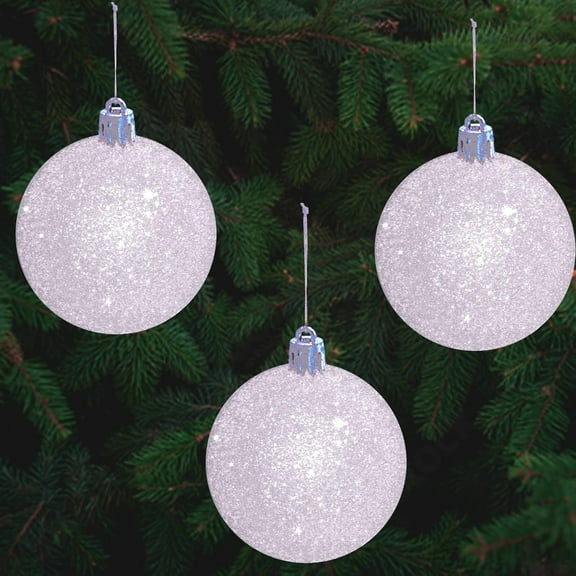 White Snowball Ornament (12 Pack) 3.15" Glitter Snow Ball Iridescent Christmas Ornaments for Christmas Tree Decoration, Shatterproof Plastic Set of 12, by 4E's Novelty
