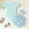 thumbnail image 4 of Odeerbi Baby Bodysuit Layette Set Onesie for Toddler Girls 2025 Fashion Cute Flowers Print Ruffles Short Sleeve Romper Shorts Pants Bow Suit Blue, 4 of 9
