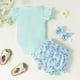 thumbnail image 4 of Body De Bebé, Conjunto De Canastilla, Monos Para Niñas Pequeñas, Moda, Estampado De Flores s, Volantes, Mono De Manga Corta, Pantalones Cortos, Traje Con Lazo Azul Odeerbi LM103-8512, 4 of 9