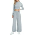 thumbnail image 5 of Jusfitsu Yoga Outfits for Women Two Piece Mock Neck Workout Sets with Crop top Long Sleeve Lounge Set, 5 of 8