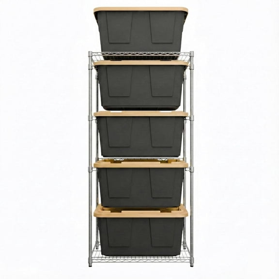 5-Tier Side-Load Heavy Duty Garage Slide Bin Storage Rack, Industrial Metal, 250 lb Capacity (Bins Not Included)