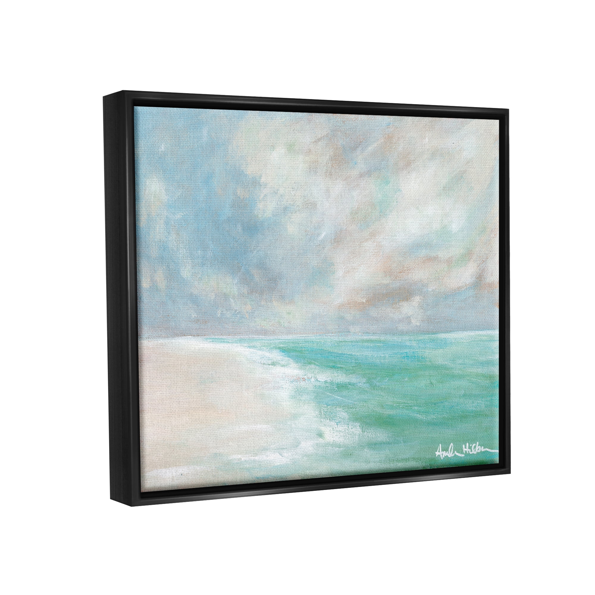 Stupell Peaceful Beach Foam Shore Scenery Landscape Painting Black Floater Framed Art Print Wall Art