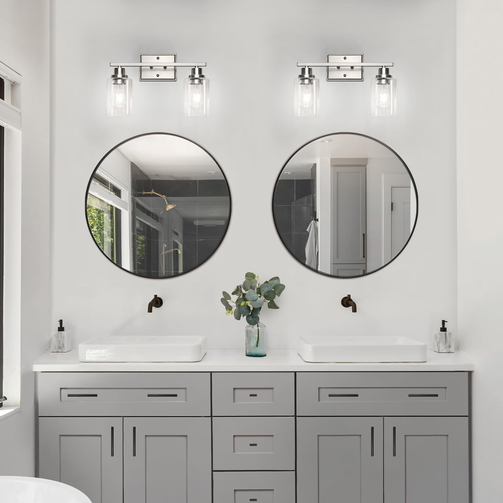 2 Light Bathroom Fixtures  Modern Vanity Lights Over Mirror Brushed Nickel Wall Lamp With Clear Glass For Living Room Cabinet Bedroom Porch