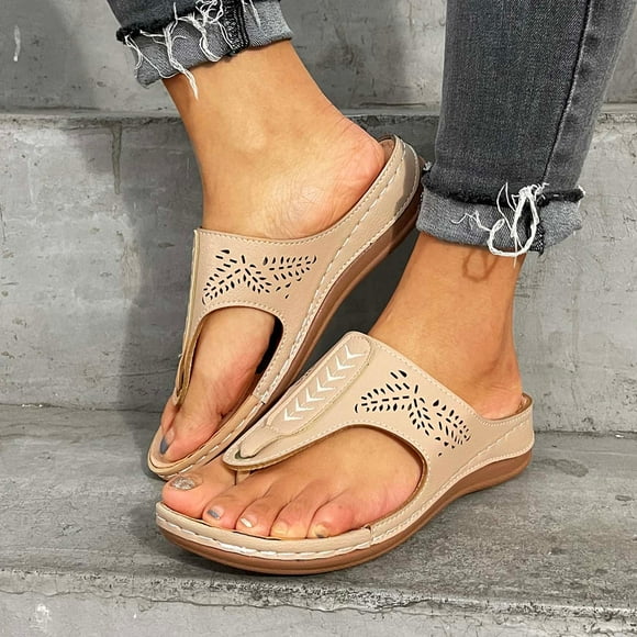 WIZUTIZ Wedge Sandals for Women Womens Dress Sandals Comfort Gym Elastic Beach Sandals Pull-On Round Toe Summer Shoes Low Heel (1"-2") Wide Solid Sandals Mother's Day Gifts Prime Deals Beige