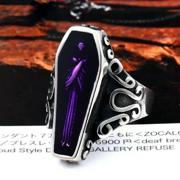 K-KED Vintage Vampire Coffin Ring Stainless Steel Men's Gothic Biker Delicate Jewelry Punk Ring-10