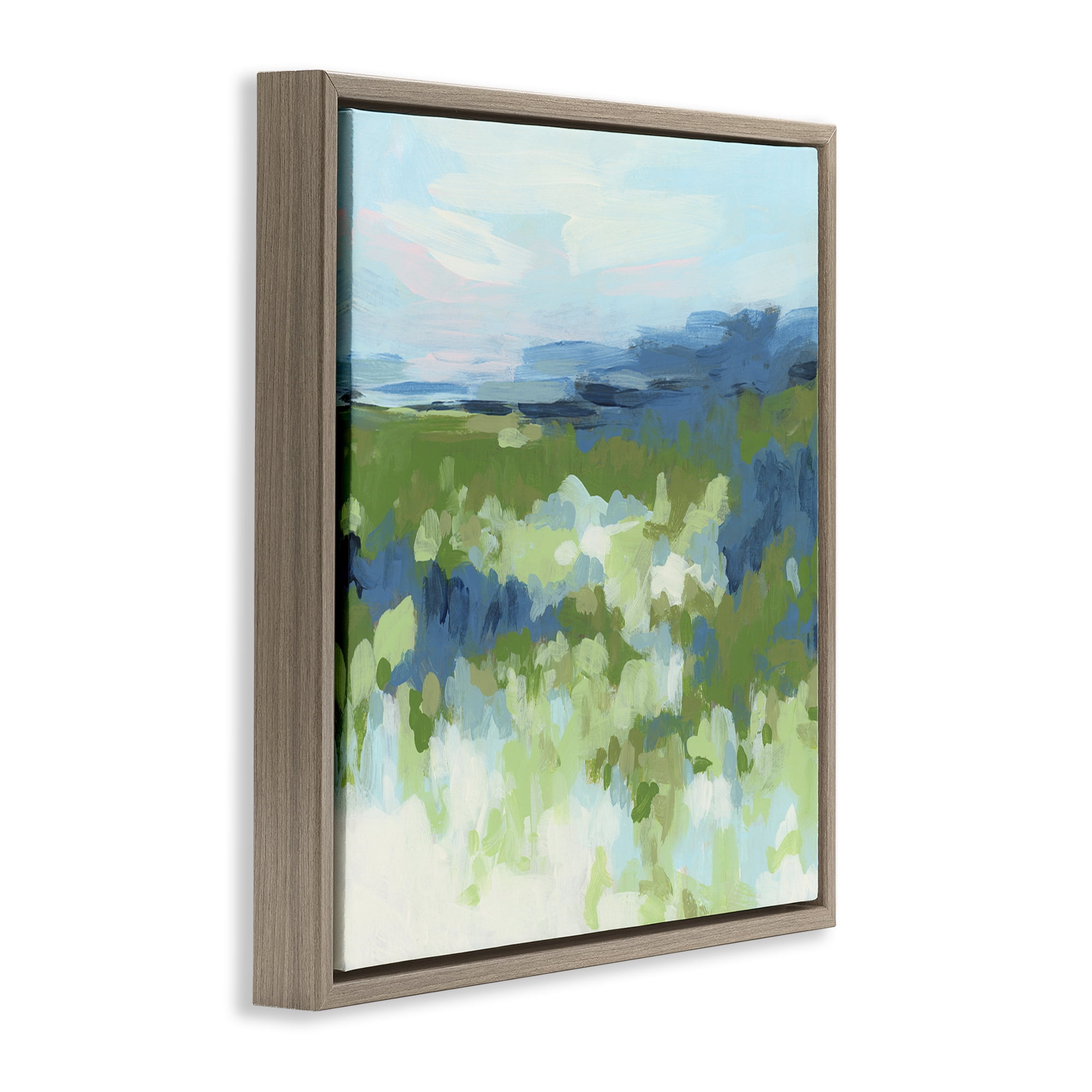 Stupell Industries Green & Blue Nature Abstract Painting Brown Floater Framed Canvas Art Print Wall Art, 25 x 25