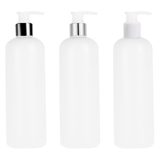 Botella de plástico rellenable de 500 ml, 3 unidades, vacía, con bomba, dispensador de viaje para champú, gel de ducha, jabón líquido, color blanco (tapa de color aleatorio).