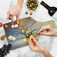 thumbnail image 4 of Driftwood Cutting Board, Seascape Theme Dead Tree Driftwood in the Ocean at Sunset Landscape Print, Tempered Glass Cutting and Serving Board, Wine Bottle Shape, Beige and Orange, by Ambesonne, 4 of 5