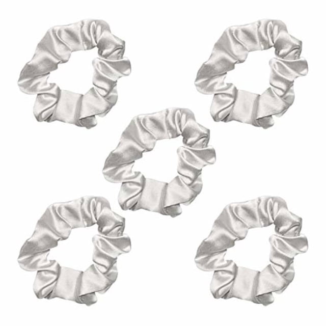 Kitsch Softer Than Silk Hair Scrunchies | Stylish Satin Hair Ties for Girls & Women | Cute Scrunchie for Styling, 5 pack (Silver)