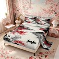 thumbnail image 2 of Manfei Ink Red Sun Mountain Full Size Sheets, Plum Blossom Boat Bed Sheets, Black Red White 4pcs, 1 Flat Sheet, 1 Fitted Sheet and 2 Pillowcases, 2 of 6