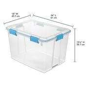 Sterilite Large Gasket Box, 80 Quart Clear Weather-Resistant Plastic Storage Bin with Gasket Seal and Latch Lid, Blue