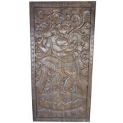 Mogul Dancing Krishna Handcarved Vintage Fluting Krishna Wall Sculpture Panel Barn Door Yoga Decor
