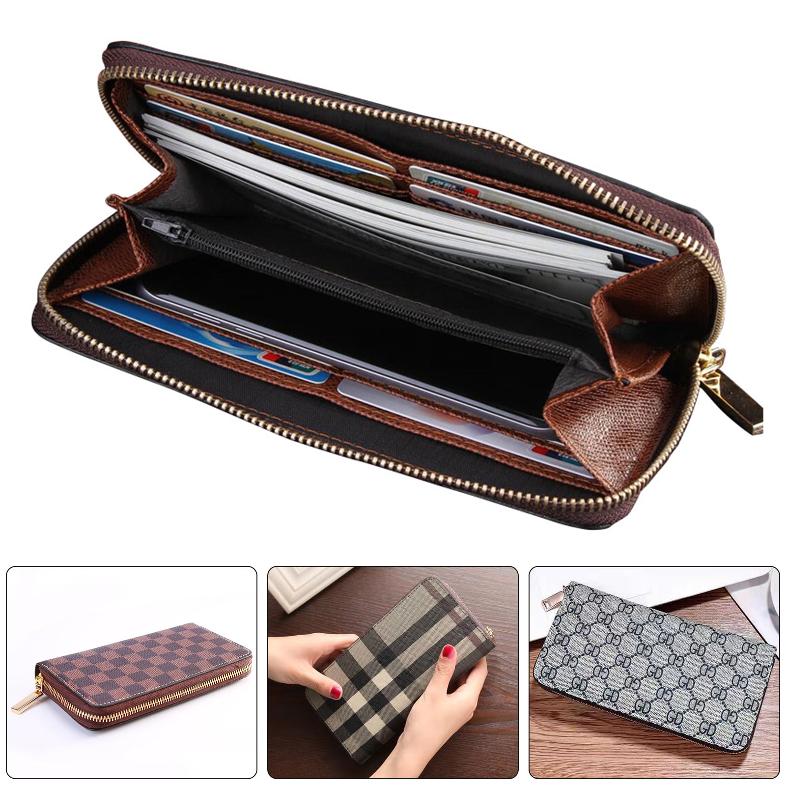 Womens Zip Around Wallet and Phone Clutch,Travel Purse Leather Clutch Bag Card Holder Organizer Wristlets Wallets,Optical Striped Background
