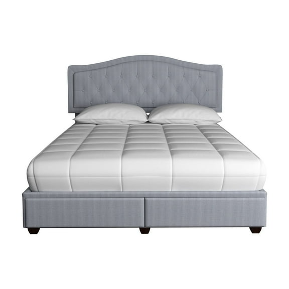 King Sized Upholstered Gray Bed With 2 Storage Drawers For Functionality And Appeal