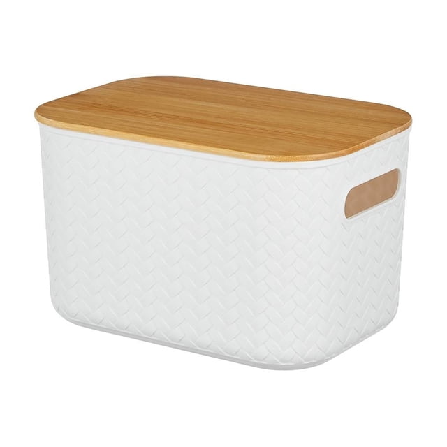 Caja Home Trends Organizadora de Plástico con Tapa de Bambú