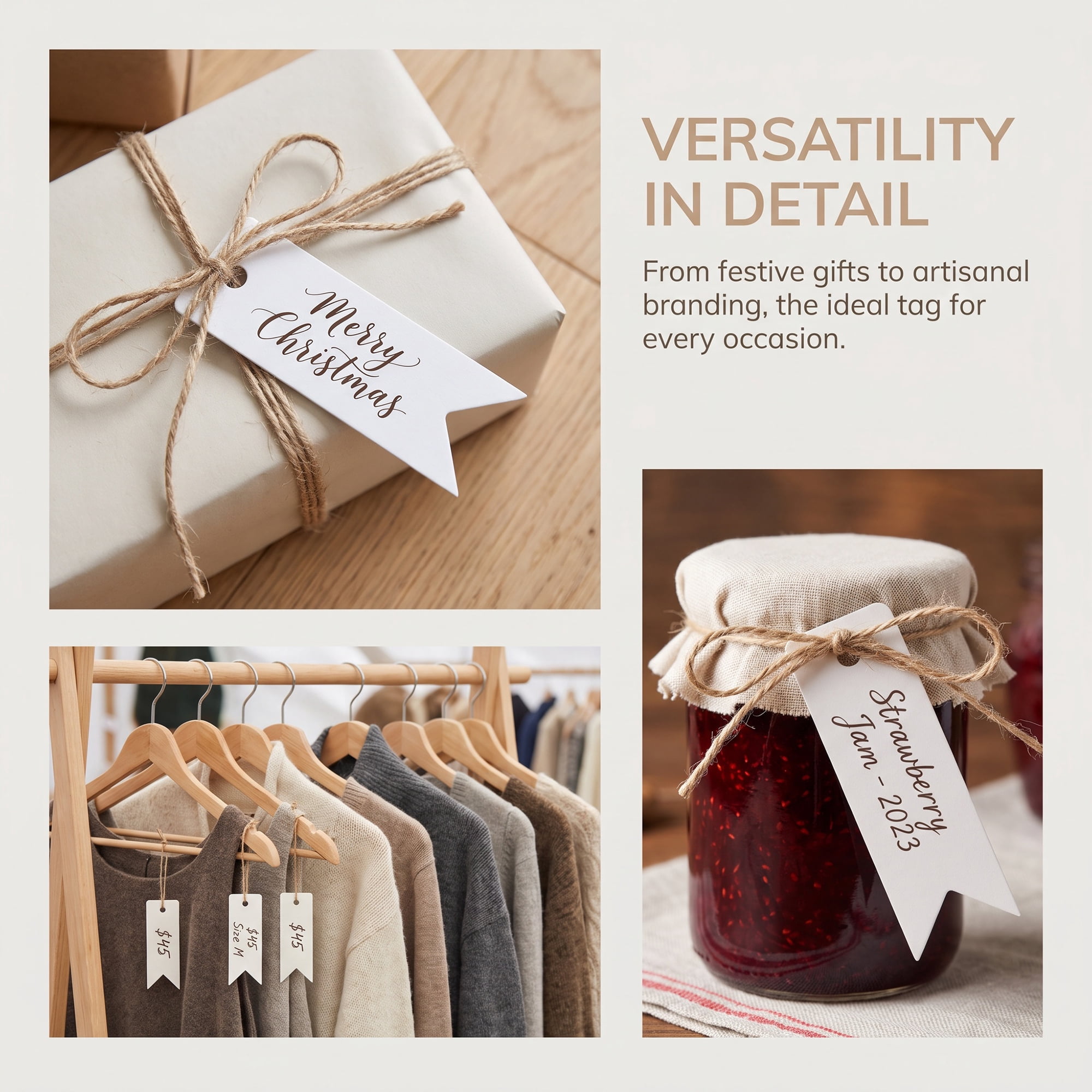 Unique Bargains Gift Tags with Natural Twine for All Occasions 0.8" x 2.8" White