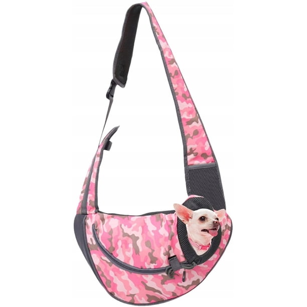 Arnés para perros, bolsa para colgar en la parte delantera, bolso para cachorros de gato, viaje de malla transpirable, adecuado para perros pequeños y medianos y bolsas de hombro para gatos (camuflaje rojo, S) ER