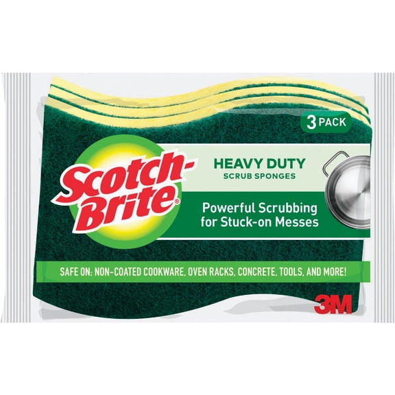 3M Scotch-Brite Heavy Duty Scrub Sponge - Heavy Duty - 3 Pack, Green