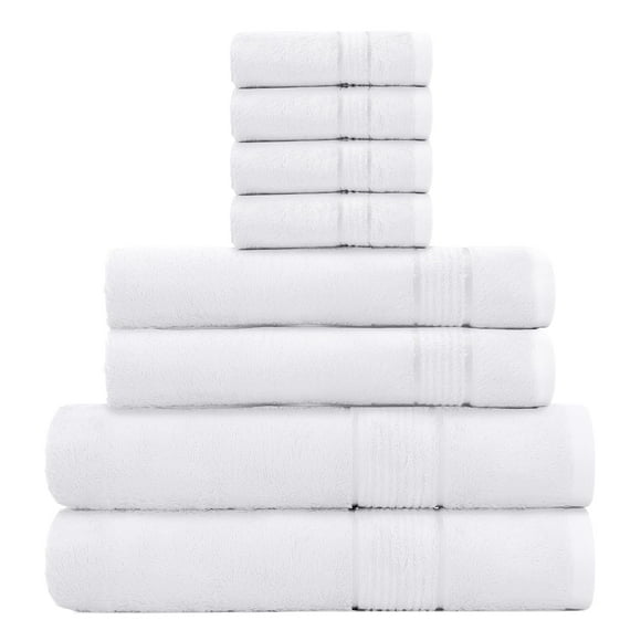 Refurbished PRIME COLLECTIONS D1 Ultra Soft Luxury Bath Towel Set 8 Piece Towels 600 GSM 2 Bath Towels 2 Hand Towels and 4 Washcloths Towel Sets, Viscose Made from Bamboo (White, 8)