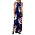 thumbnail image 4 of Leutsin Robe Longue Sans Manches à Col Rond Imprimé pour Femmes Robes Maxi d'Été avec Poche, 4 of 8