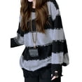 thumbnail image 2 of Fortune Women Loose Sweaters Stripes Knit Sweatshirt Long Sleeve Ripped Pullover Tops, 2 of 9