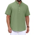 thumbnail image 1 of CAMISA HENLEY PARA HOMBRE INSPIRE CHIC, DE LINO, DE CUELLO ALTO, MANGA CORTA, TAMAÑO 2XL, VERDE OLIVA, 1 of 5